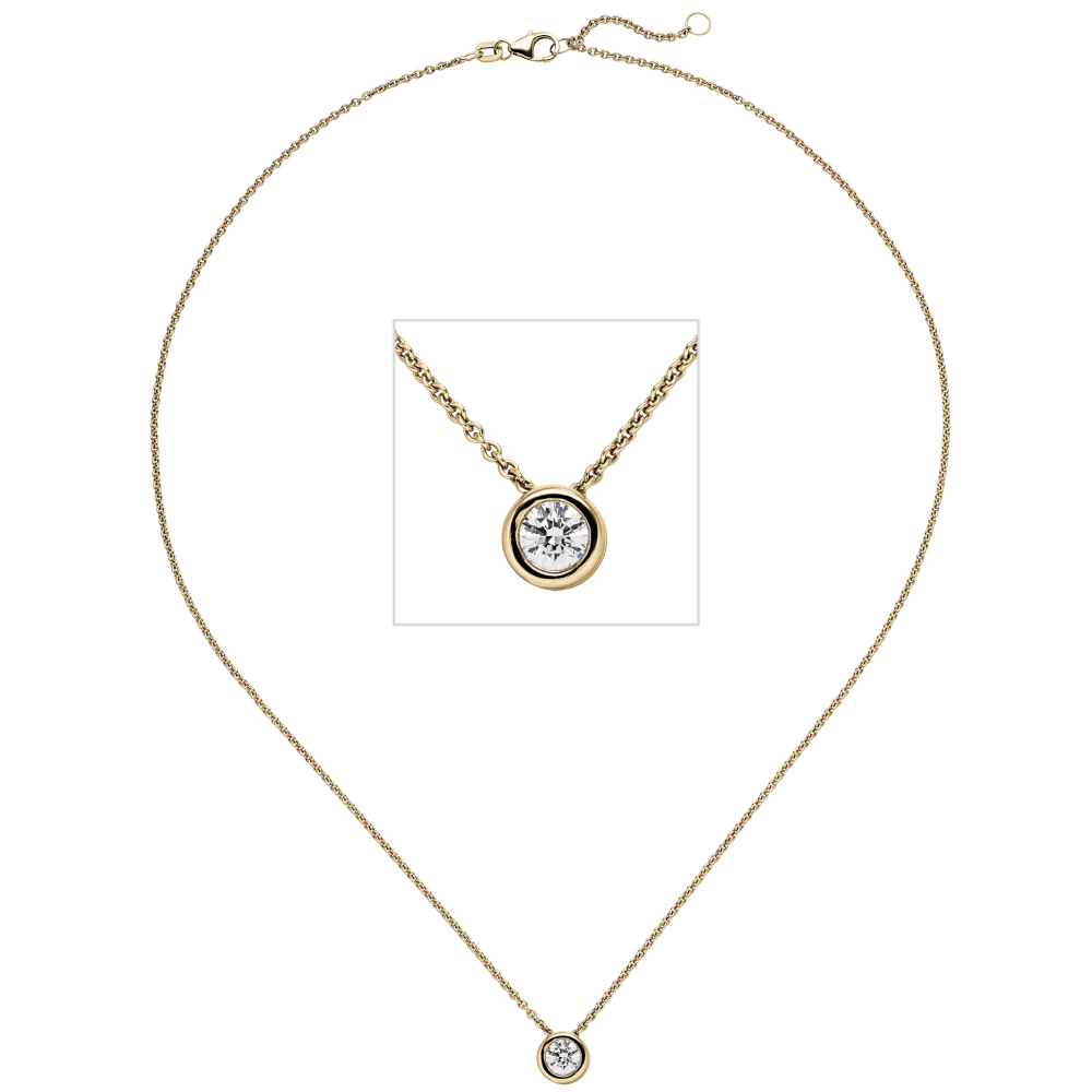 Collier Kette mit Anhänger 585 Gold Gelbgold 1 Diamant Brillant 0,50 ct. 45 cm