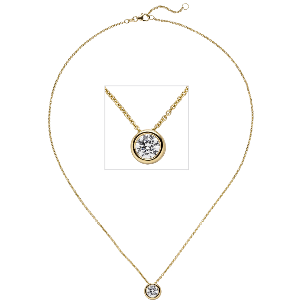 Collier Kette mit Anhänger 585 Gold Gelbgold 1 Diamant Brillant 1,0 ct. 45 cm