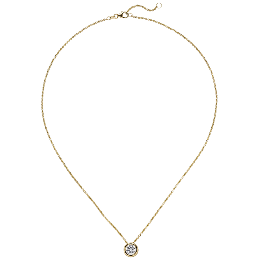 Collier Kette mit Anhänger 585 Gold Gelbgold 1 Diamant Brillant 1,0 ct. 45 cm