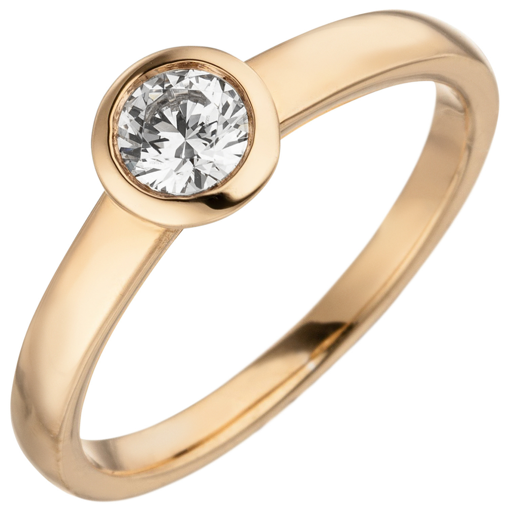 Damen Ring 585 Gold Rotgold 1 Diamant Brillant 0,15 ct. Diamantring Solitär - 56mm