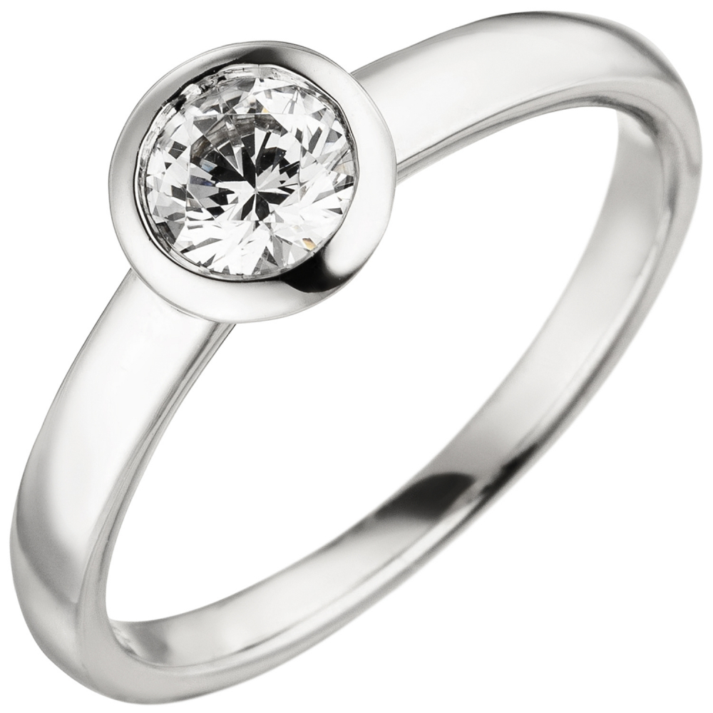 Damen Ring 585 Gold Weißgold 1 Diamant Brillant 0,50 ct. Diamantring Solitär - 56mm