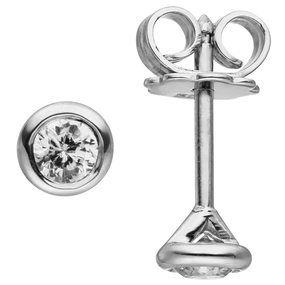 Ohrstecker rund 585 Gold Weißgold 2 Diamanten Brillanten 0,24 ct. Ohrringe