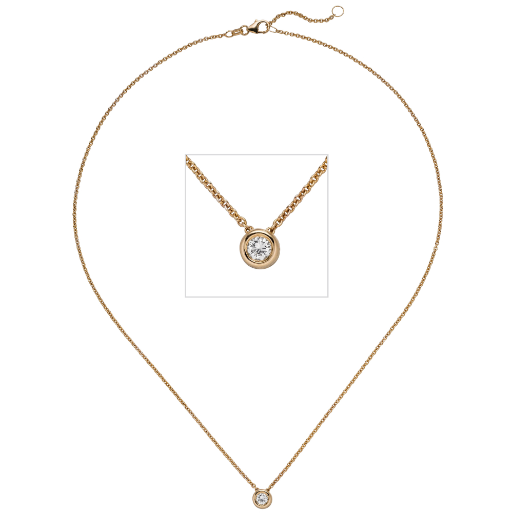 Collier Kette mit Anhänger 585 Gold Rotgold 1 Diamant Brillant 0,15 ct. 45 cm