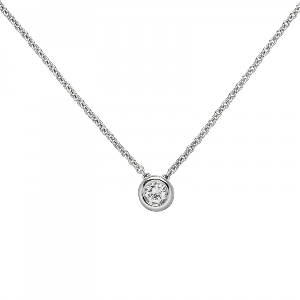 Collier Kette mit Anhänger 585 Gold Weißgold 1 Diamant Brillant 0,15 ct. 45 cm