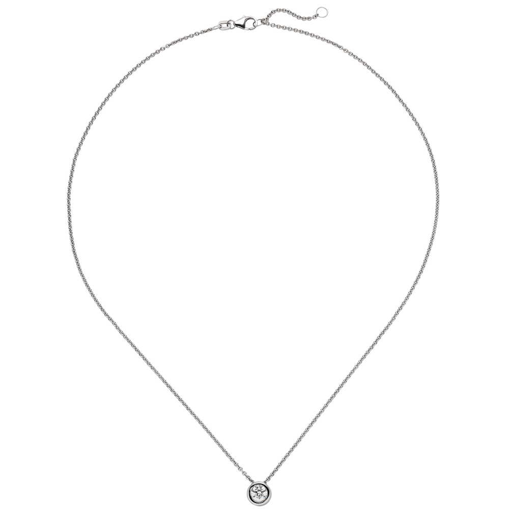 Colllier Kette mit Anhänger 585 Gold Weißgold 1 Diamant Brillant 0,5 ct. 45 cm