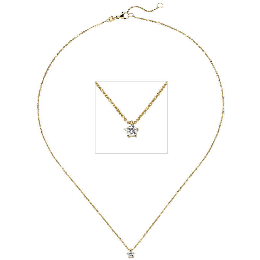 Collier Kette mit Anhänger 585 Gold Gelbgold 1 Diamant Brillant 0,15 ct. 45 cm