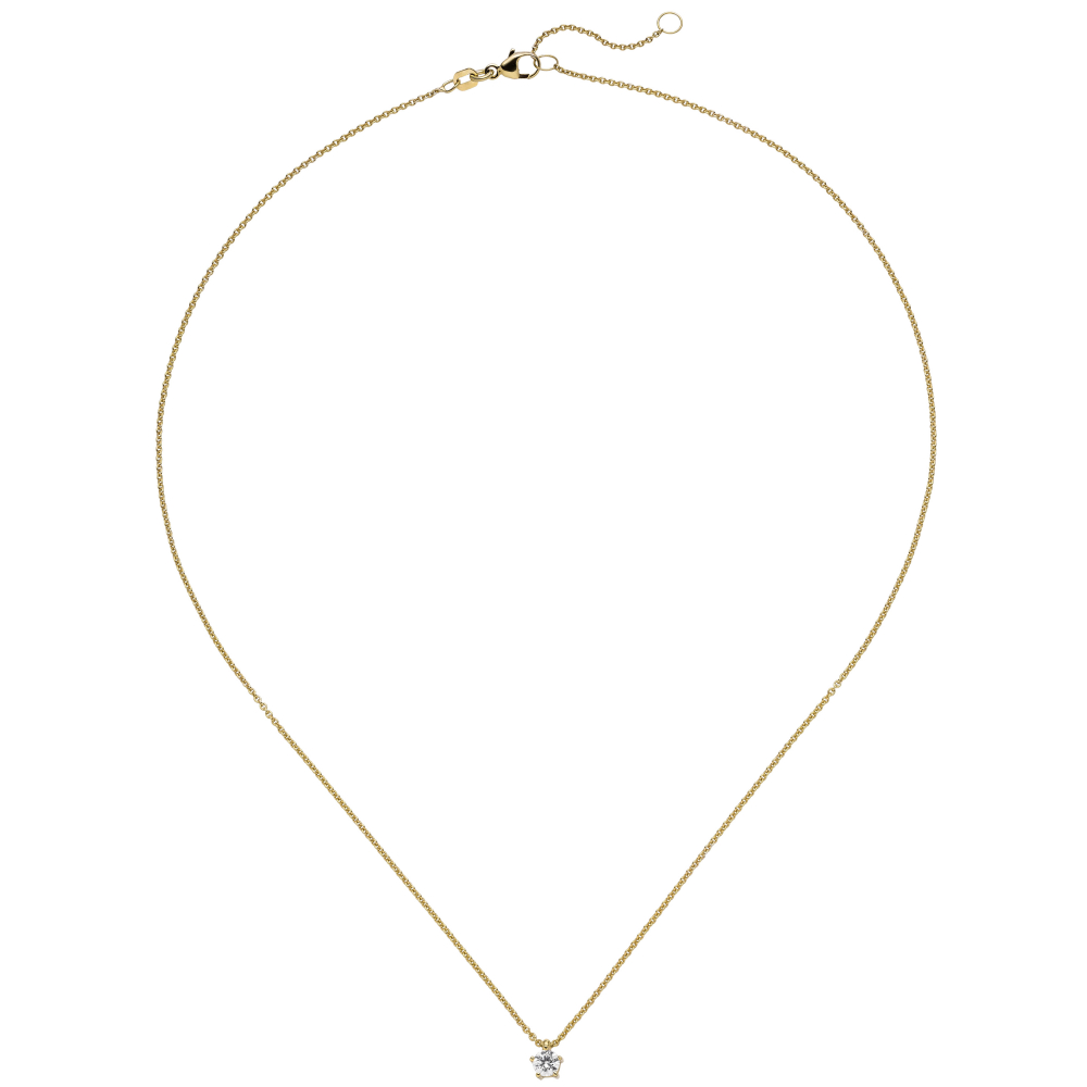 Collier Kette mit Anhänger 585 Gold Gelbgold 1 Diamant Brillant 0,15 ct. 45 cm