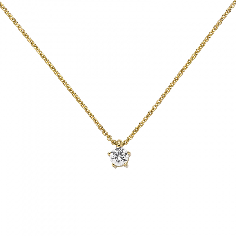 Collier Kette mit Anhänger 585 Gold Gelbgold 1 Diamant Brillant 0,15 ct. 45 cm