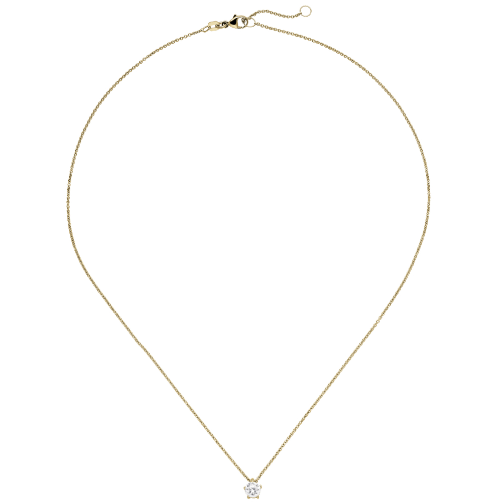 Collier Kette mit Anhänger 585 Gold Gelbgold 1 Diamant Brillant 0,70 ct. 45 cm