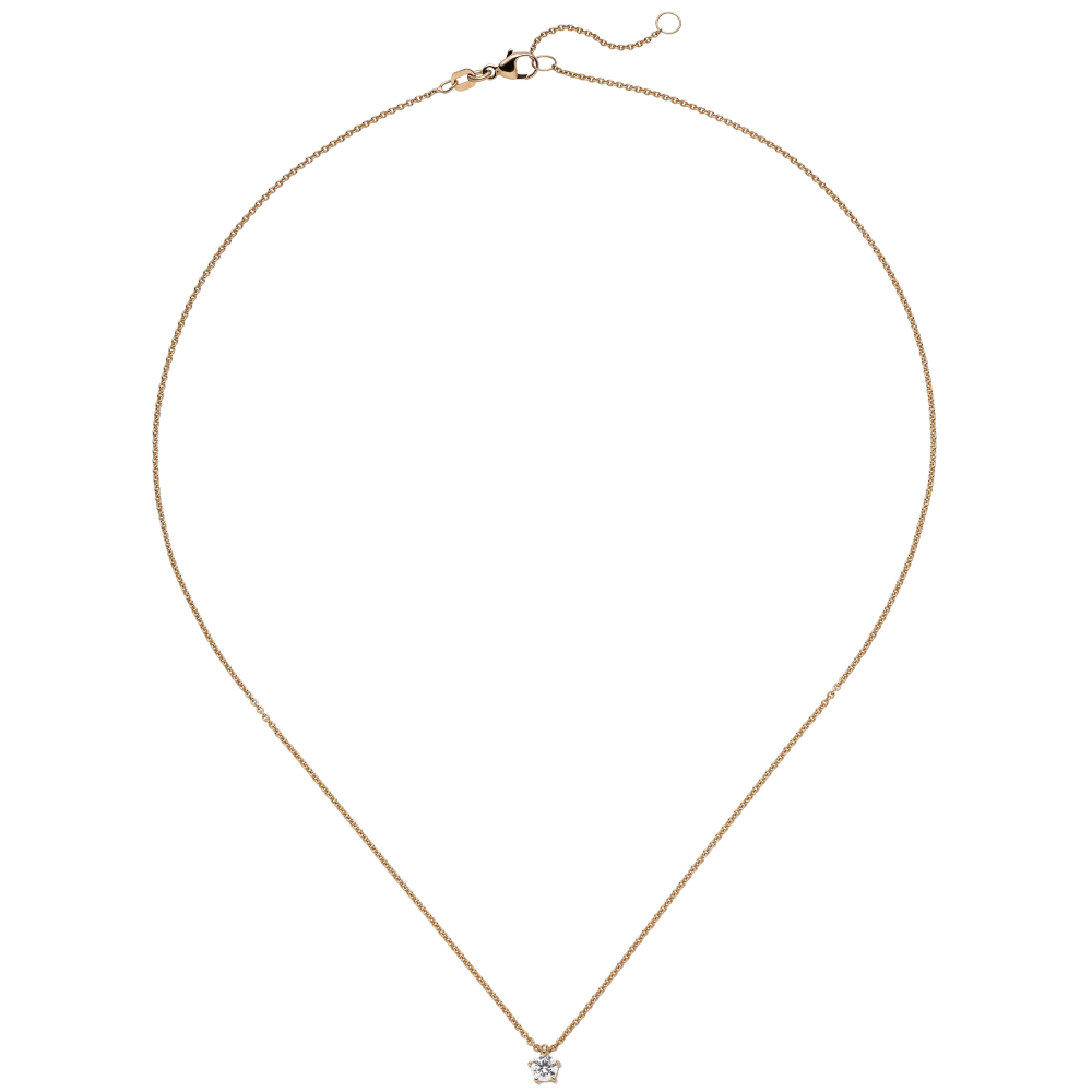 Collier Kette mit Anhänger 585 Gold Rotgold 1 Diamant Brillant 0,15 ct. 45 cm
