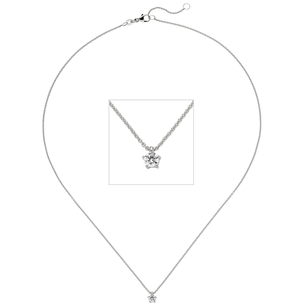 Collier Kette mit Anhänger 585 Gold Weißgold 1 Diamant Brillant 0,15 ct. 45 cm