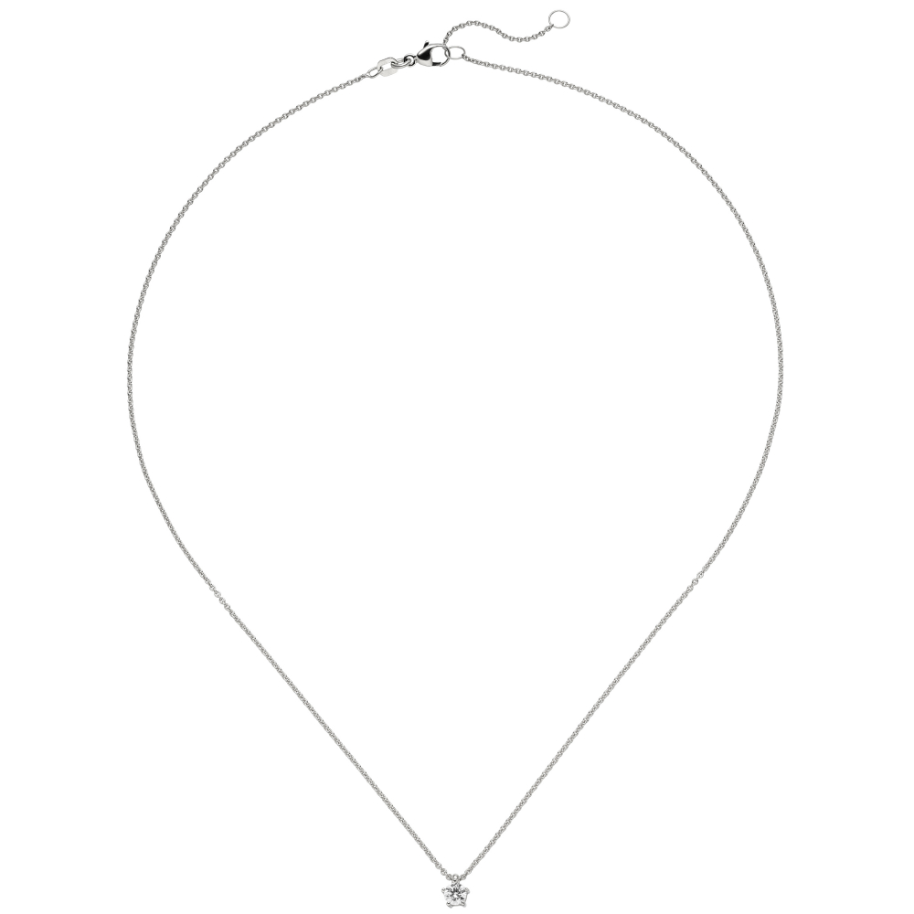 Collier Kette mit Anhänger 585 Gold Weißgold 1 Diamant Brillant 0,15 ct. 45 cm