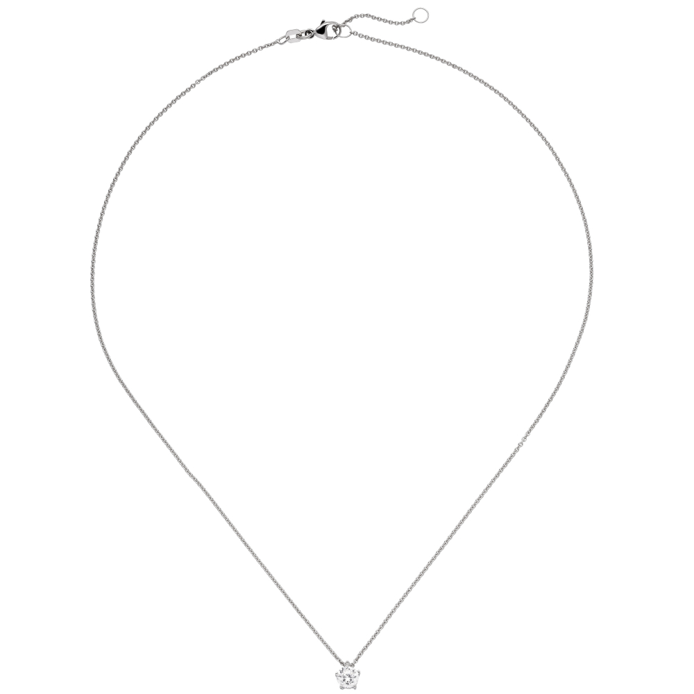 Collier Kette mit Anhänger 585 Gold Weißgold 1 Diamant Brillant 0,50 ct. 45 cm