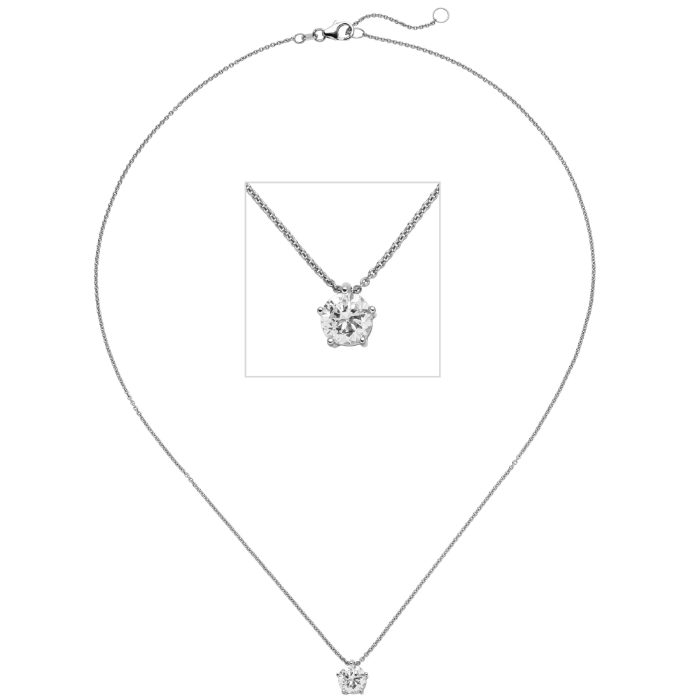Collier Kette mit Anhänger 585 Gold Weißgold 1 Diamant Brillant 1,0 ct. 45 cm