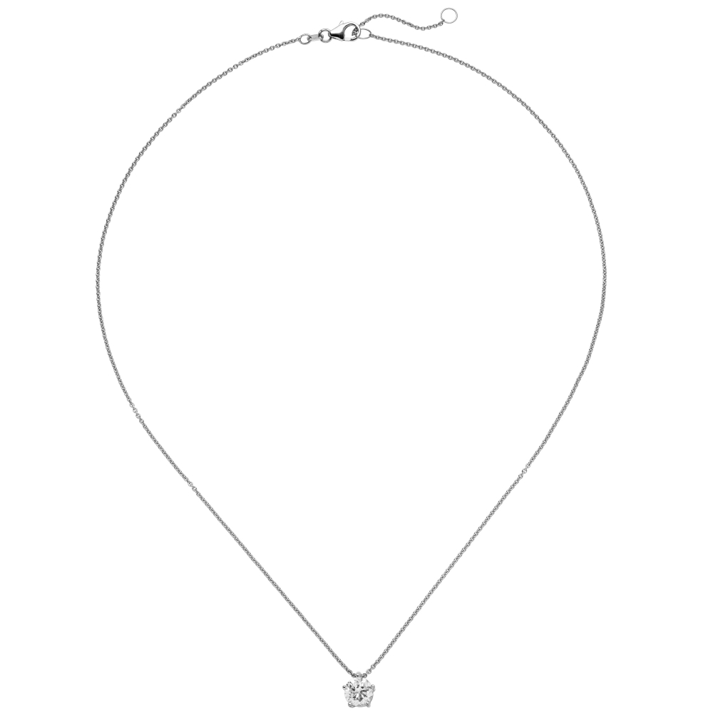 Collier Kette mit Anhänger 585 Gold Weißgold 1 Diamant Brillant 1,0 ct. 45 cm