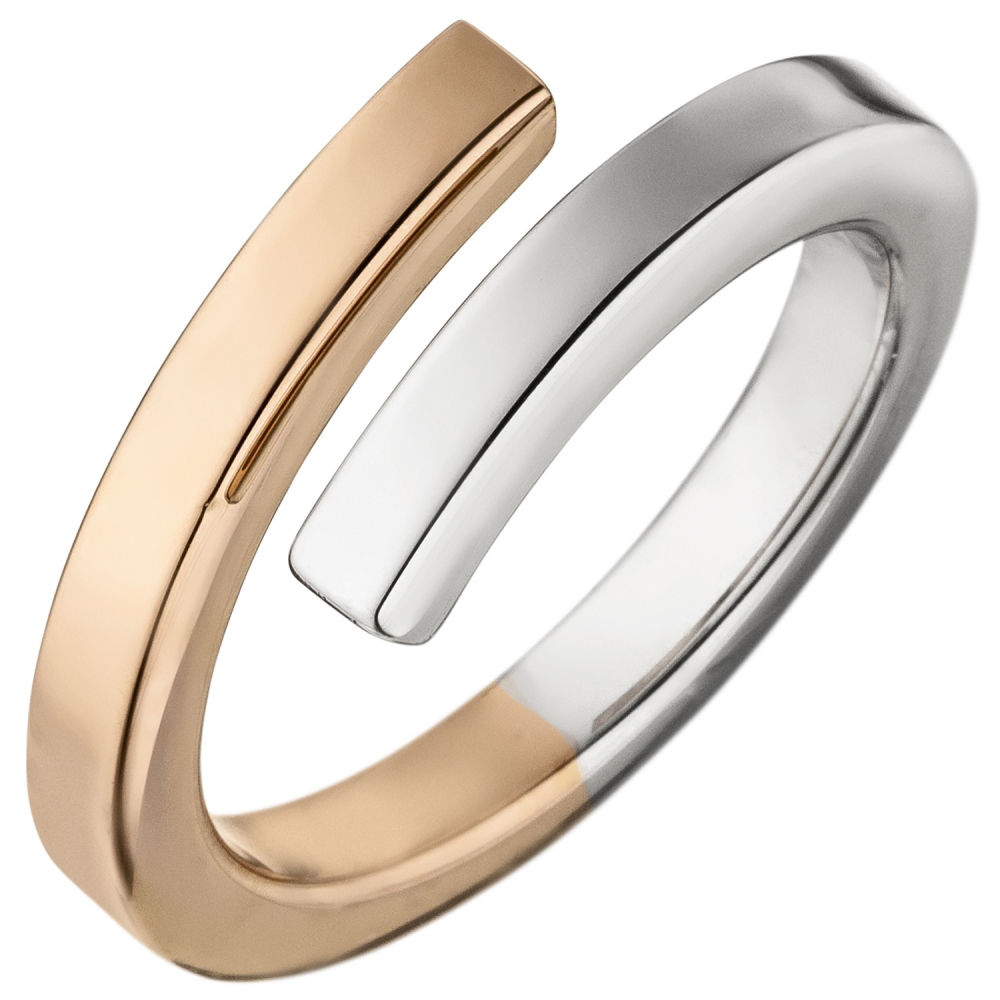 Damen Ring offen 925 Sterling Silber bicolor vergoldet Silberring - 52mm
