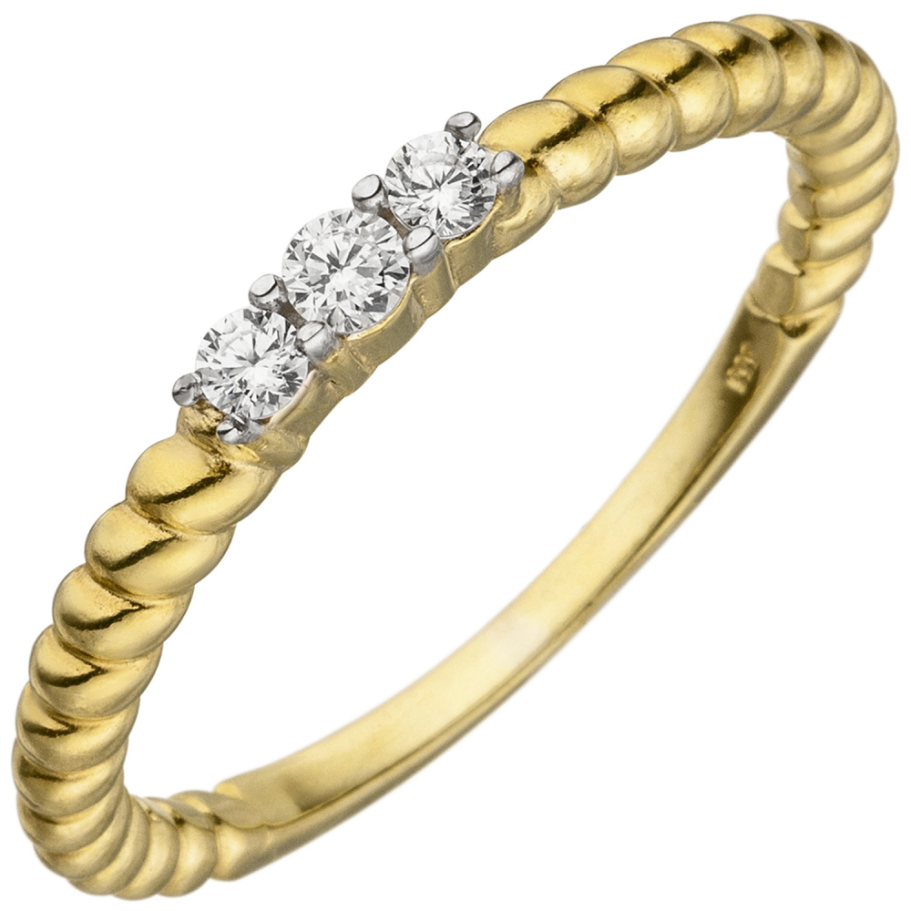 Damen Ring 333 Gold Gelbgold 3 Zirkonia Goldring - 56mm