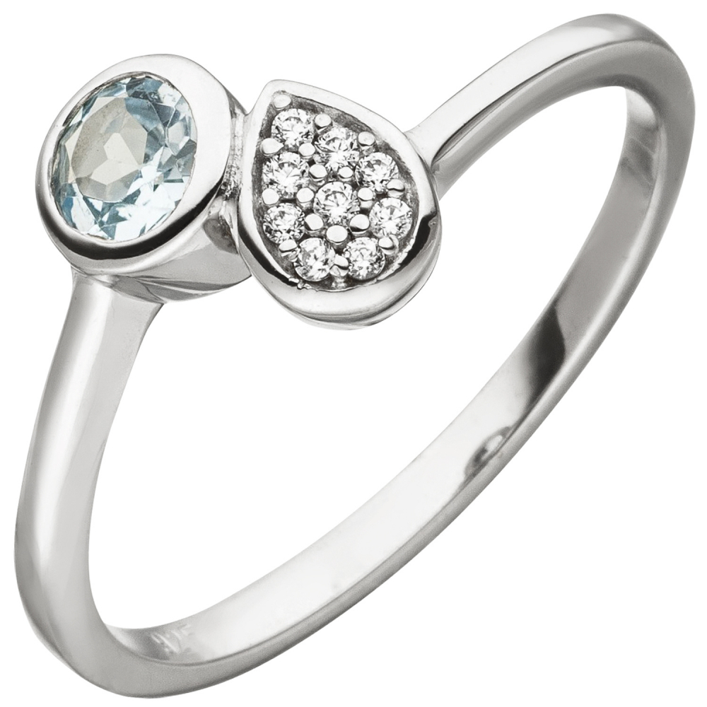 Damen Ring 925 Silber 1 Blautopas hellblau blau 9 Zirkonia - 50mm
