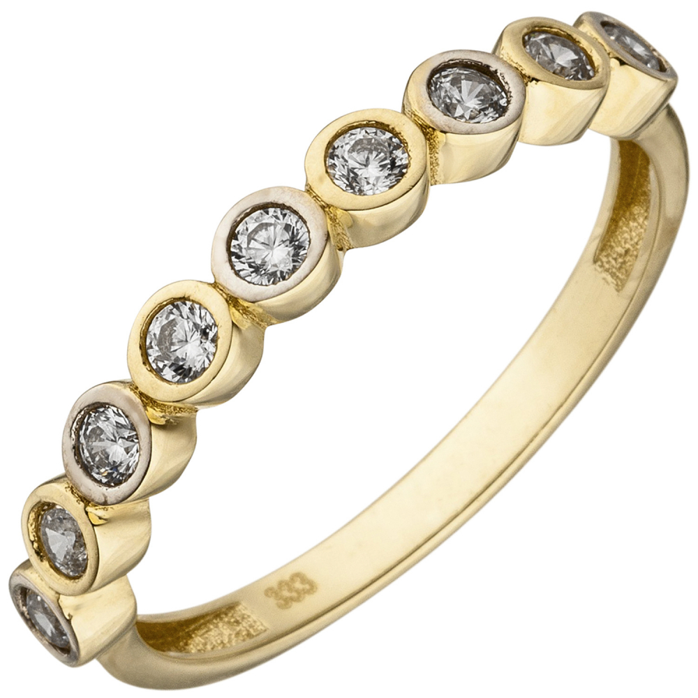 Damen Ring 333 Gold Gelbgold bicolor 9 Zirkonia Goldring - 60mm