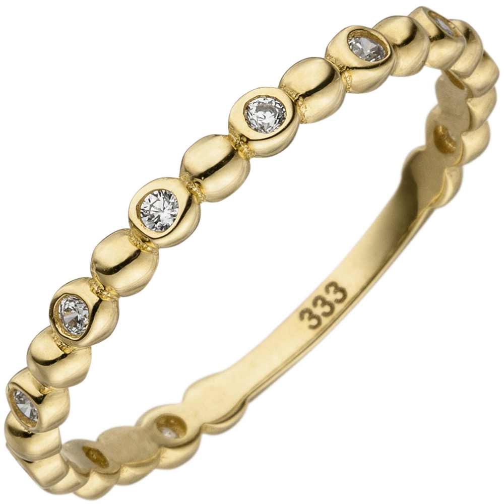 Damen Ring Kugel 333 Gold Gelbgold 11 Zirkonia Goldring Kugelring - 56mm