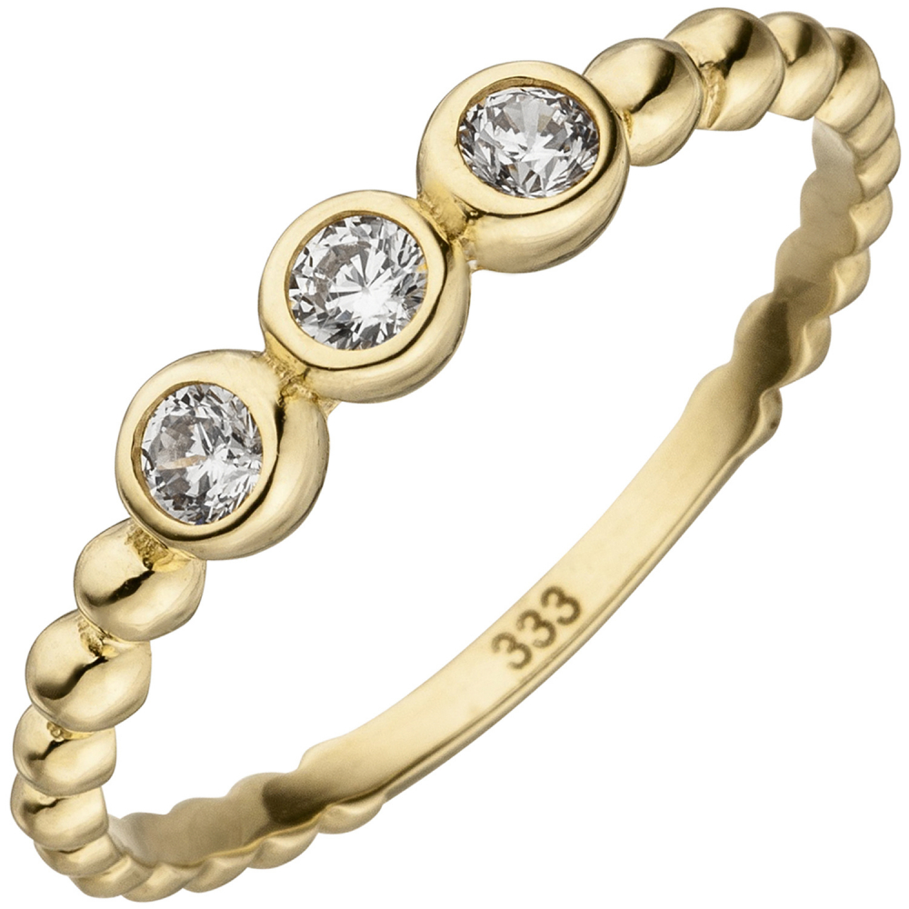 Damen Ring Kugel 333 Gold Gelbgold 3 Zirkonia Goldring Kugelring - 58mm