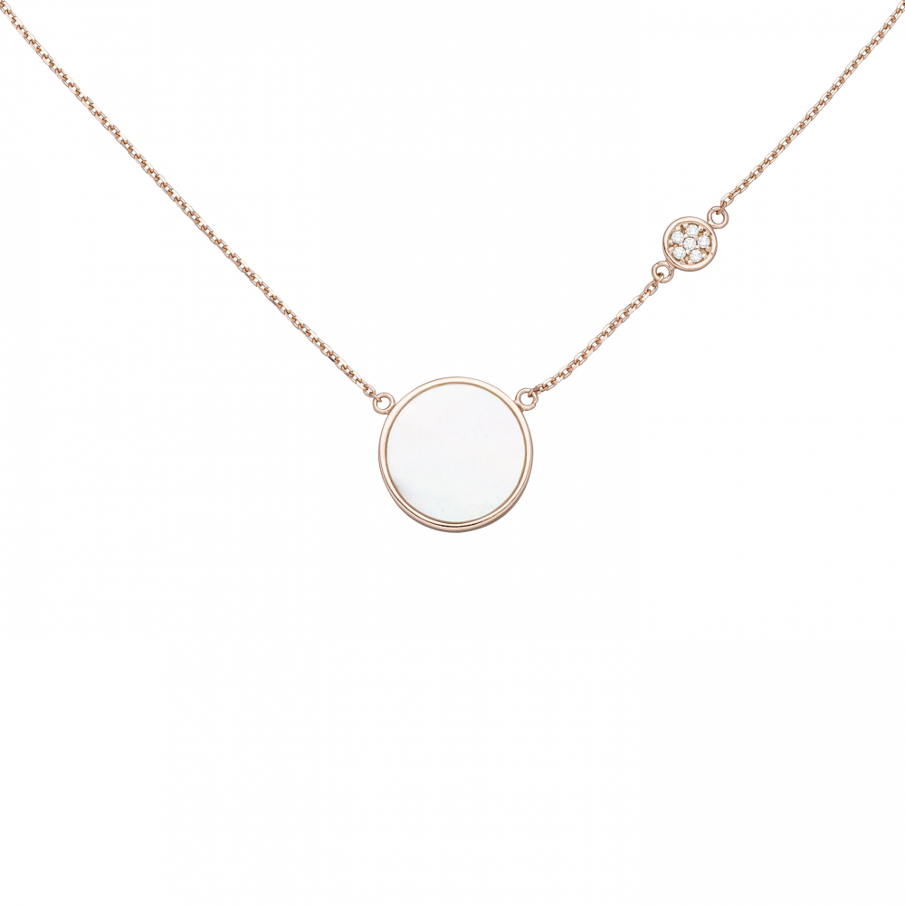 Collier Halskette 925 Silber rotgold vergoldet 6 Zirkonia Perlmutt-Einlage 45 cm
