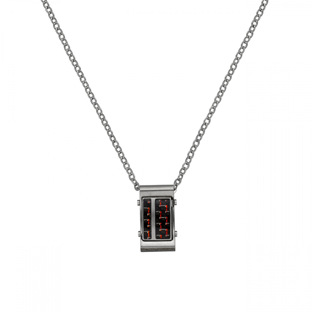 Herren Collier Edelstahl matt mit Carbon 55 cm Karabiner