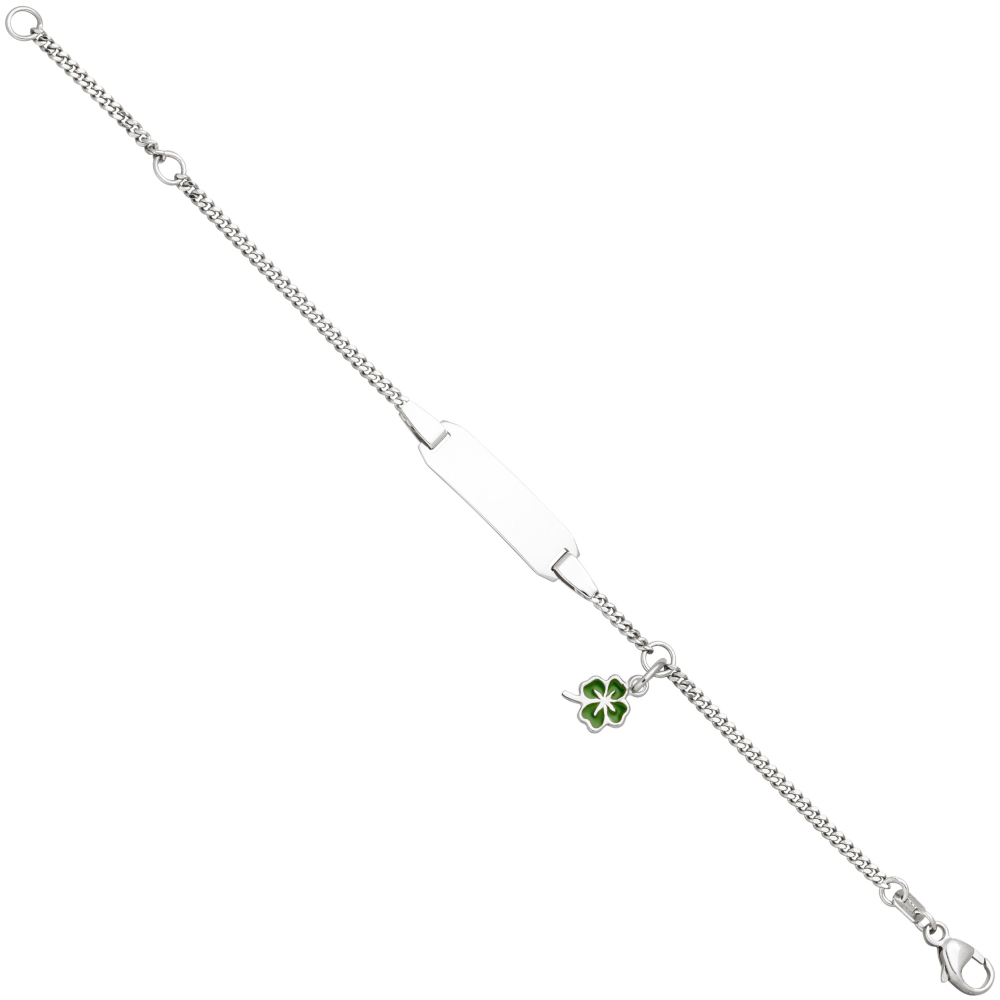 Schildband Kleeblatt 925 Sterling Silber grüne Lackeinlage 14 cm