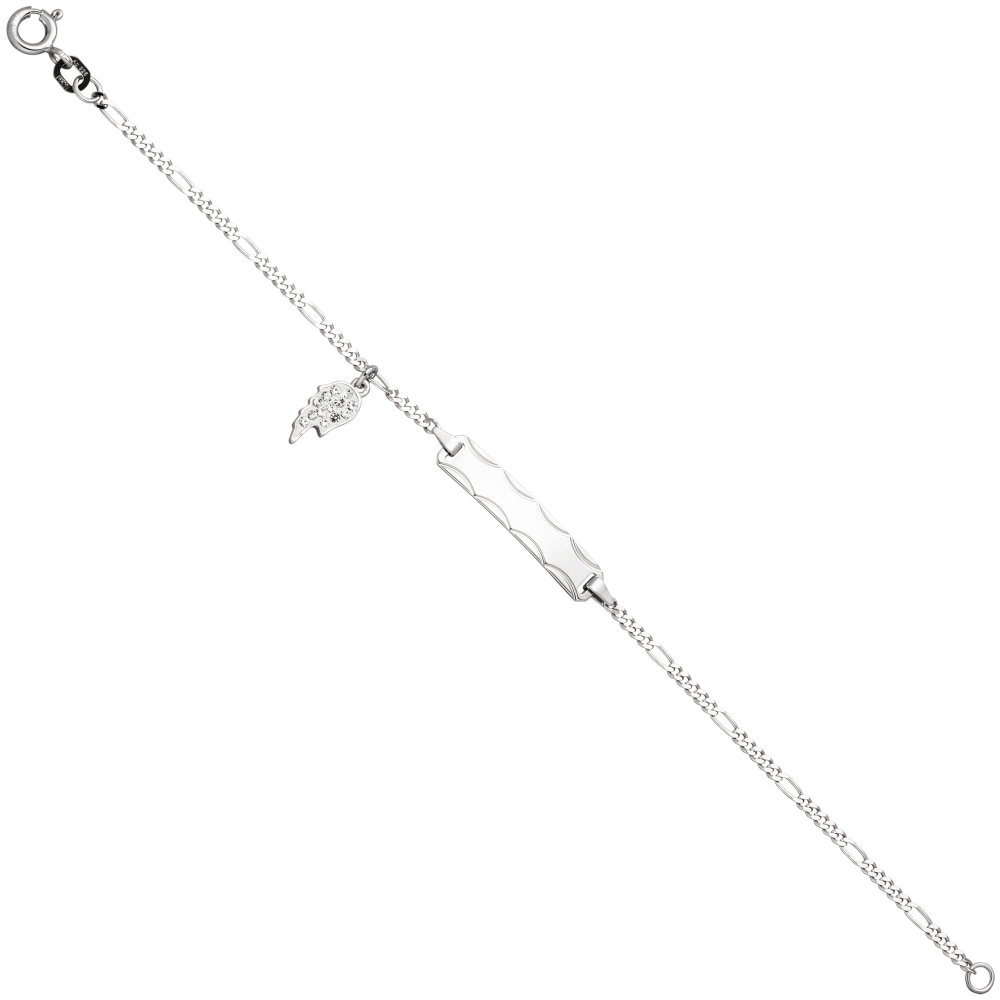 Schildband Flügel 925 Sterling Silber diamantiert 14 Zirkonia 16 cm