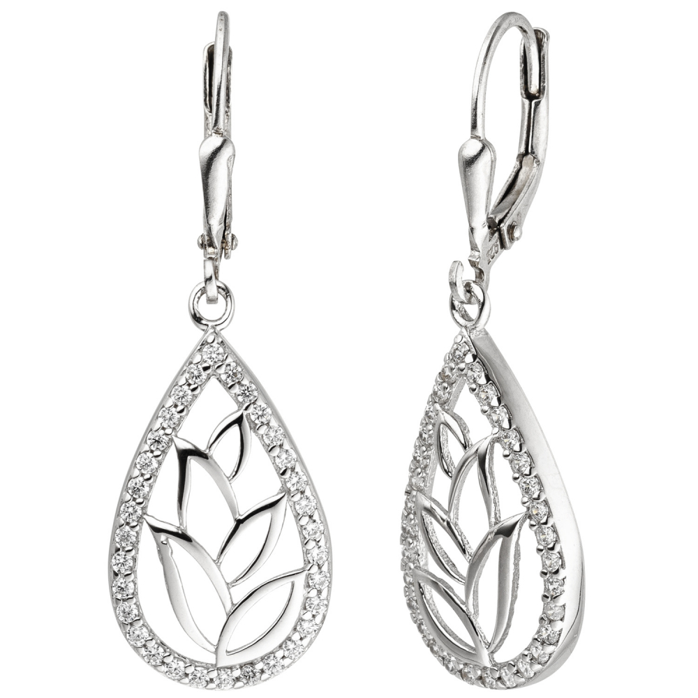 Ohrhänger Tropfen 925 Sterling Silber 64 Zirkonia Ohrringe Boutons