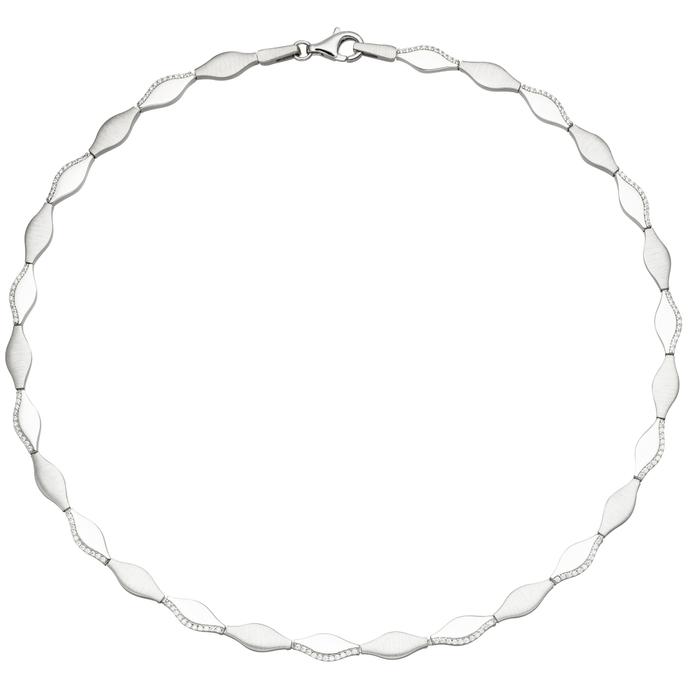 Collier Halskette 925 Silber teil matt 154 Zirkonia 45 cm Kette Silberkette