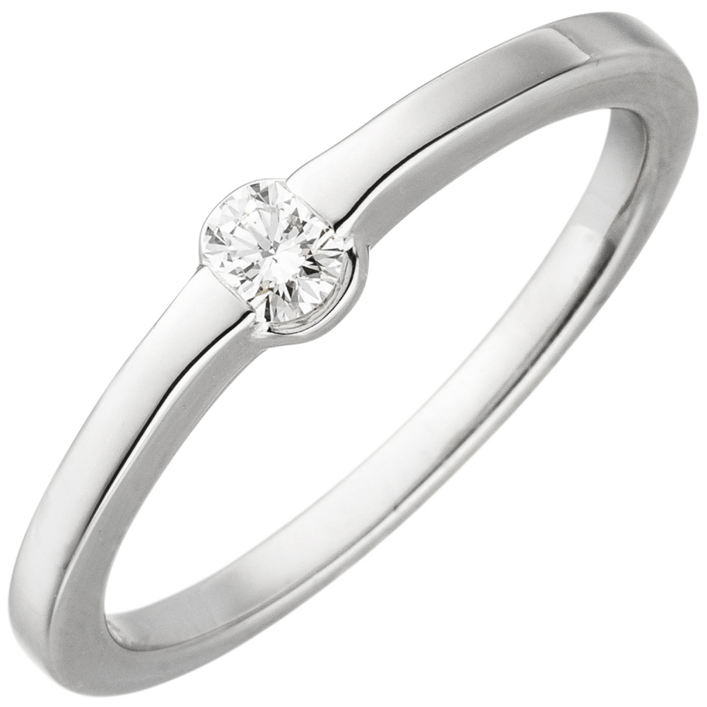 Damen Ring 585 Gold Weißgold 1 Diamant Brillant 0,15ct. Diamantring - 56mm