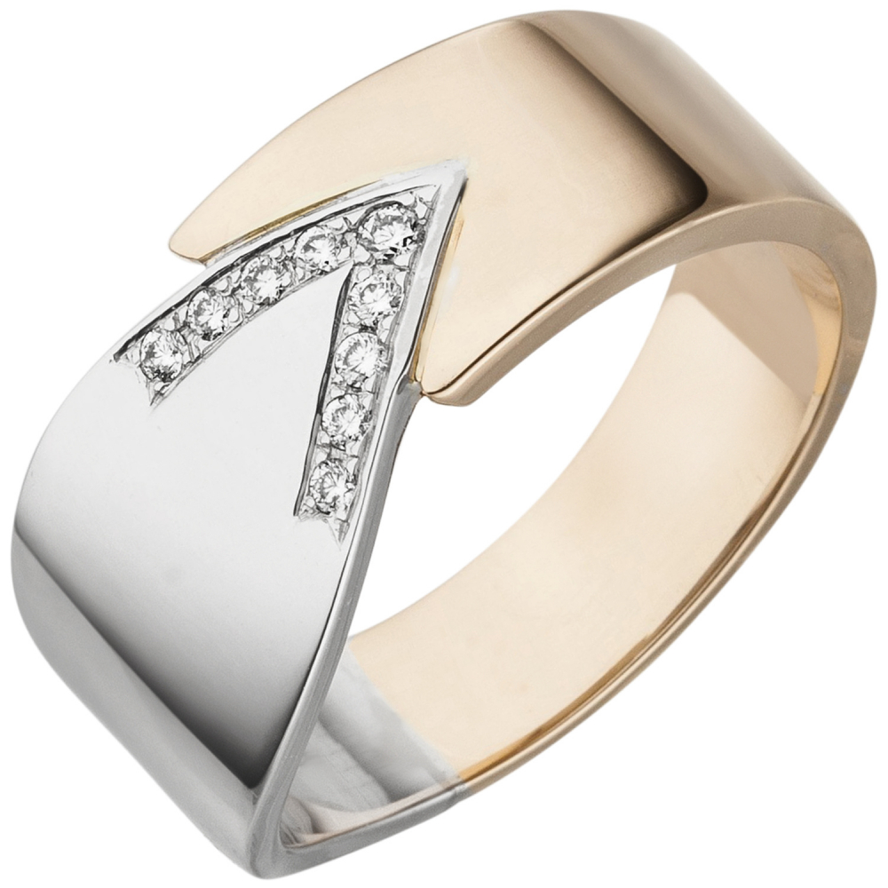 Damen Ring 585 Gold Weißgold Rotgold bicolor 9 Diamanten Brillanten - 60mm