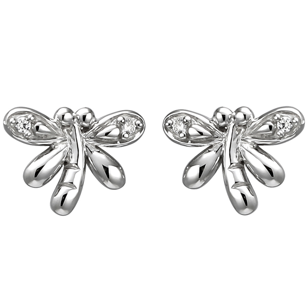 Kinder Ohrstecker Libelle 925 Sterling Silber 4 Zirkonia Ohrringe