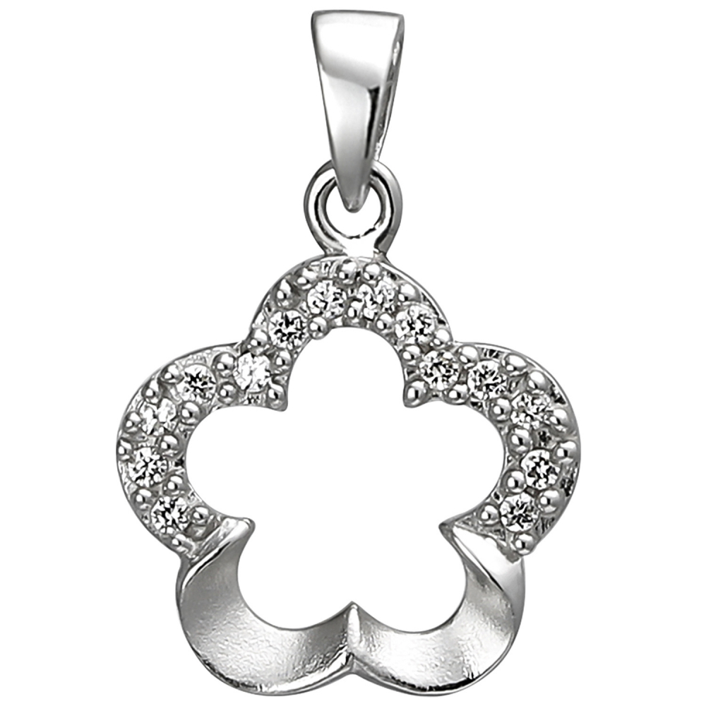 Anhänger Blume 925 Sterling Silber 14 Zirkonia Silberanhänger