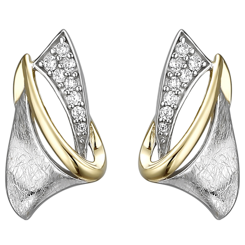 Ohrstecker 925 Sterling Silber bicolor vergoldet eismatt 16 Zirkonia Ohrringe