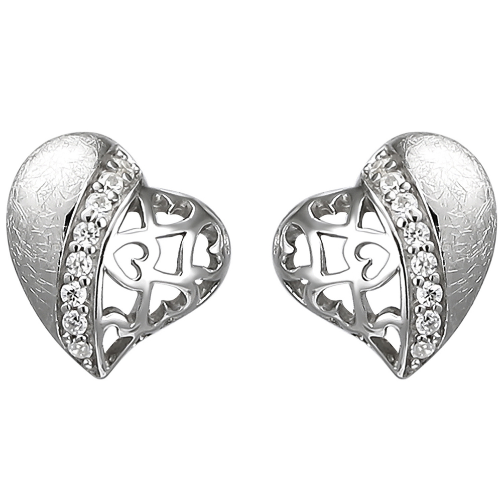 Ohrstecker Herz 925 Sterling Silber eismatt 16 Zirkonia Ohrringe Silberohrringe