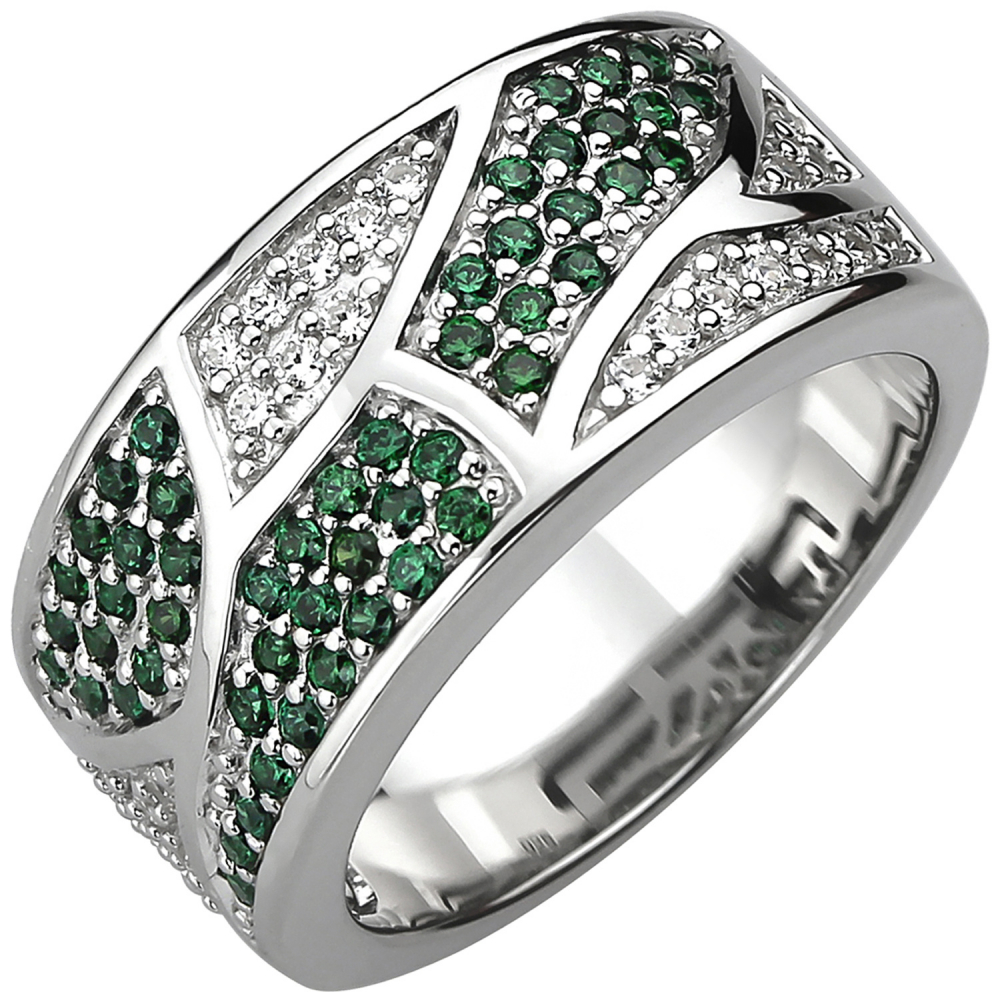 Damen Ring 925 Sterling Silber 85 Zirkonia grün und weiß Silberring - 60mm