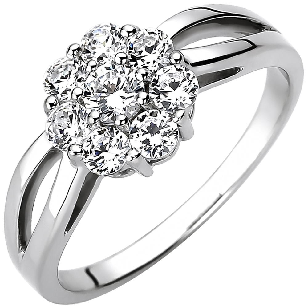 Damen Ring 925 Sterling Silber 8 Zirkonia Silberring - 56mm