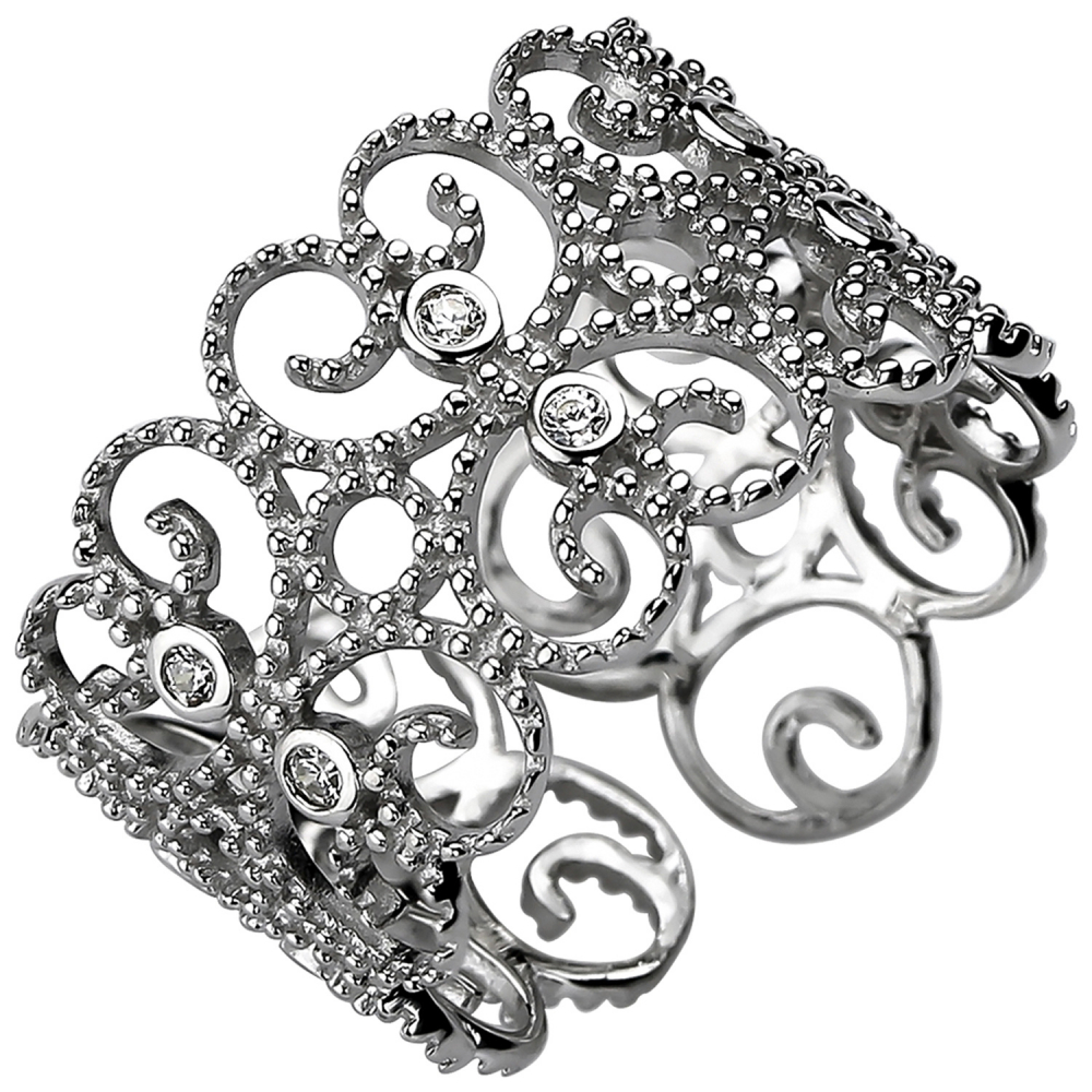 Damen Ring offen 925 Sterling Silber 10 Zirkonia Silberring - 58mm