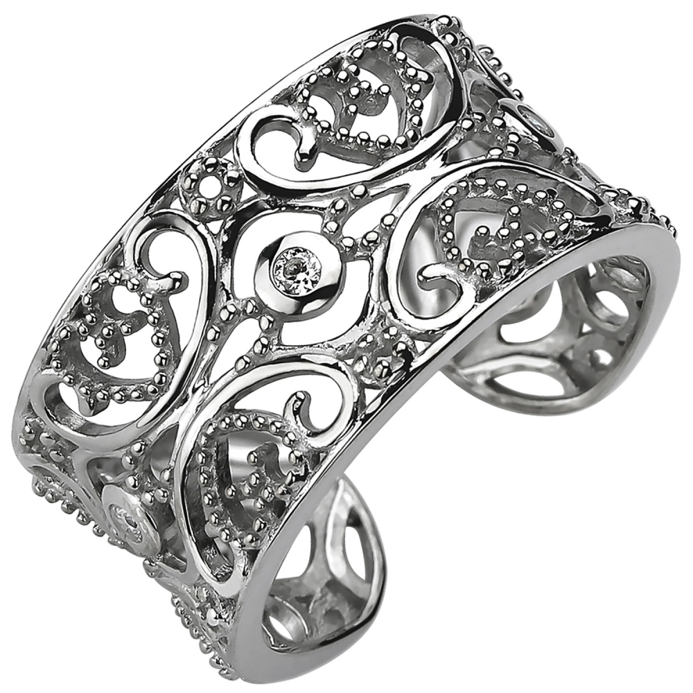 Damen Ring offen 925 Sterling Silber 3 Zirkonia Silberring - 52mm