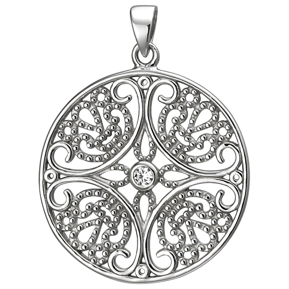 Anhänger rund 925 Sterling Silber 1 Zirkonia Silberanhänger