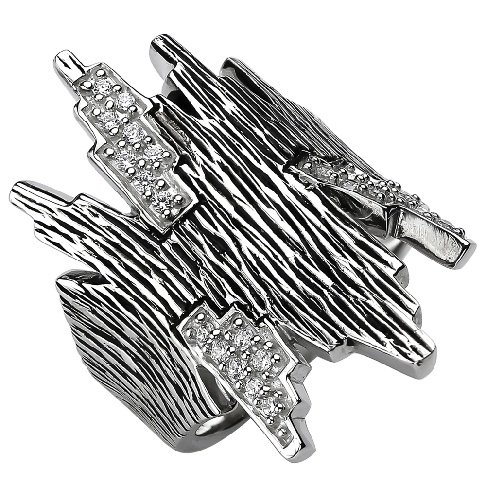 Damen Ring 925 Sterling Silber geschwärzt 24 Zirkonia Silberring - 56mm