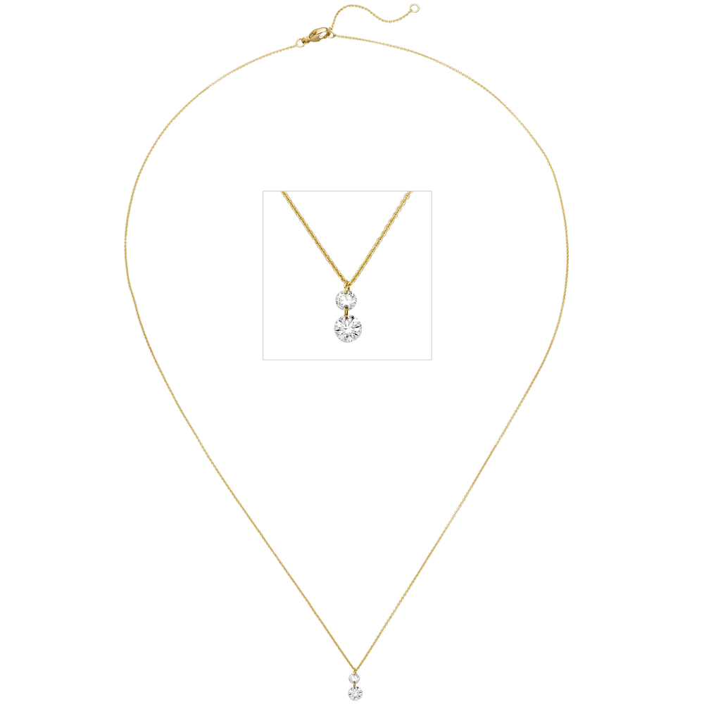 Collier 750 Gold Gelbgold 2 Diamanten Brillanten 45 cm