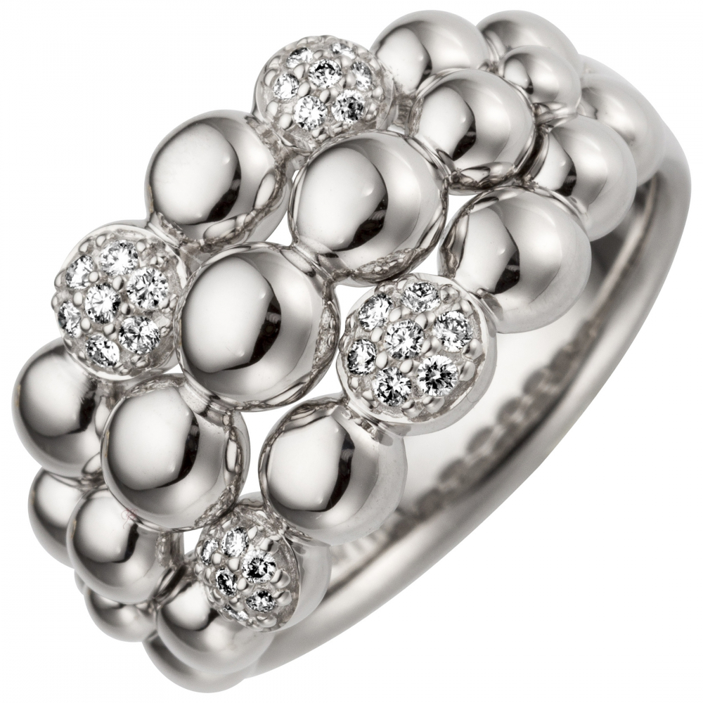 Damen Ring 585 Gold Weißgold 28 Diamanten Brillanten 0,15ct. - 56mm