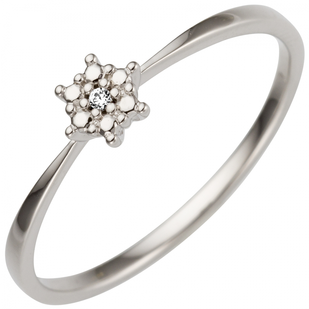 Damen Ring 585 Gold Weißgold 1 Diamant Brillant 0,01ct. - 54mm