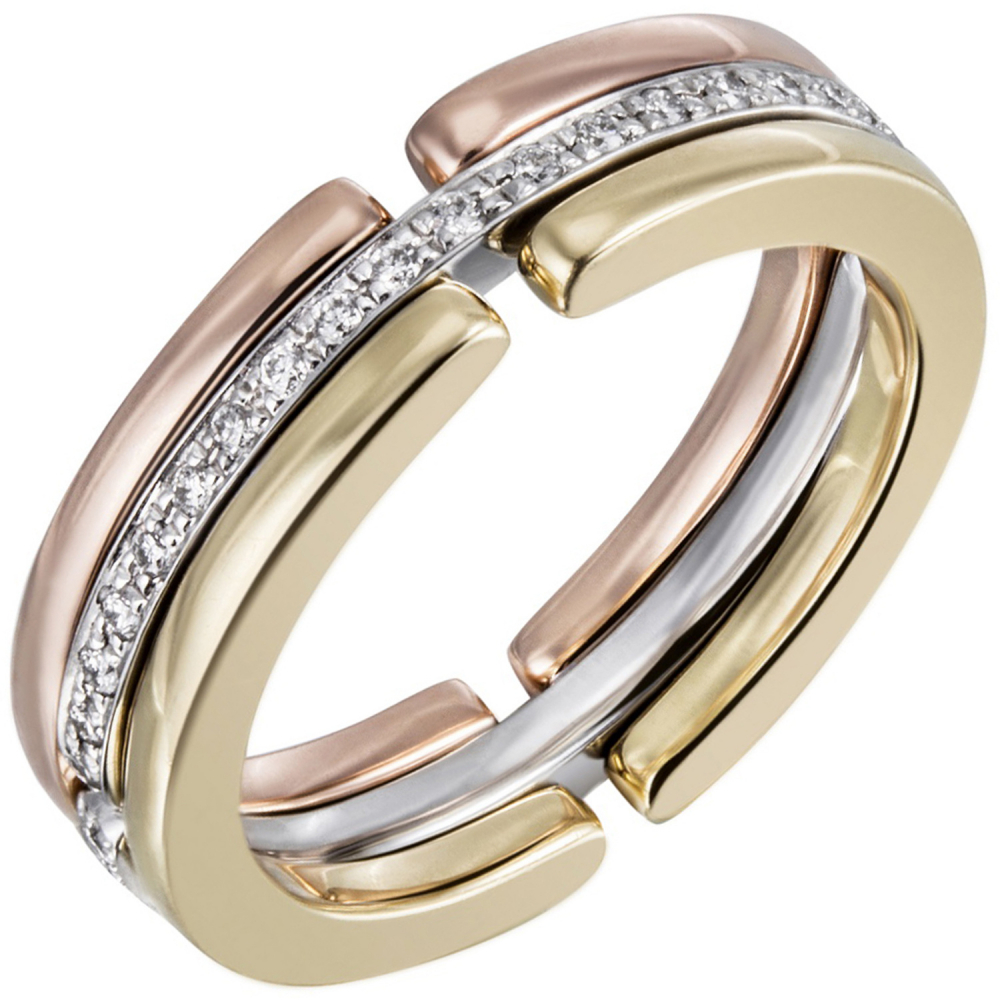 Damen Ring 585 Gold Tricolor mit Diamanten Brillanten rundum - 58mm