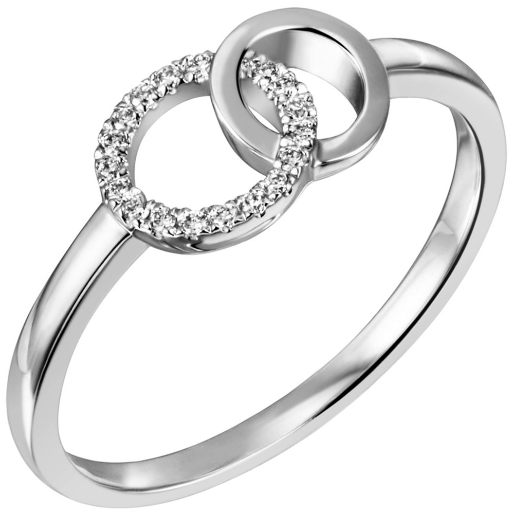 Damen Ring 585 Gold Weißgold 17 Diamanten Brillanten Weißgoldring - 58mm