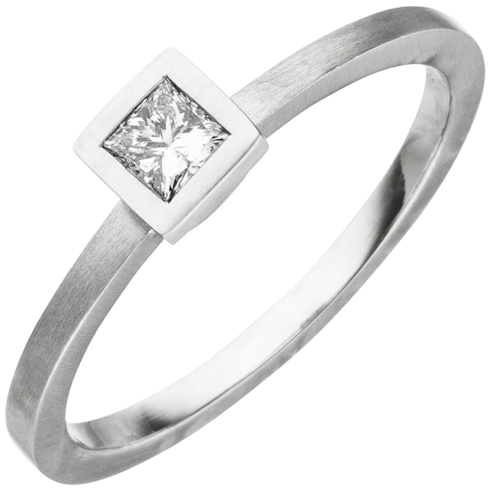 Damen Ring 950 Platin matt 1 Diamant Princess-Schliff 0,20ct. - 56mm