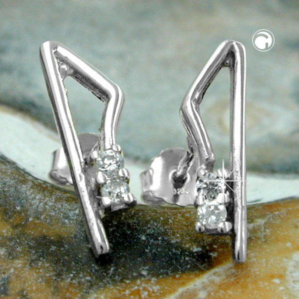 Stecker 17x5mm mit je 2 Zirkonias weiß glänzend Silber 925